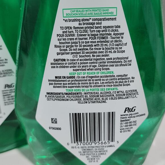 Crest Scope Outlast Mouthwash Rince, Fresh Mint, 1 Liter ( 33.8 fl oz ) 3 pack - Picture 3 of 4